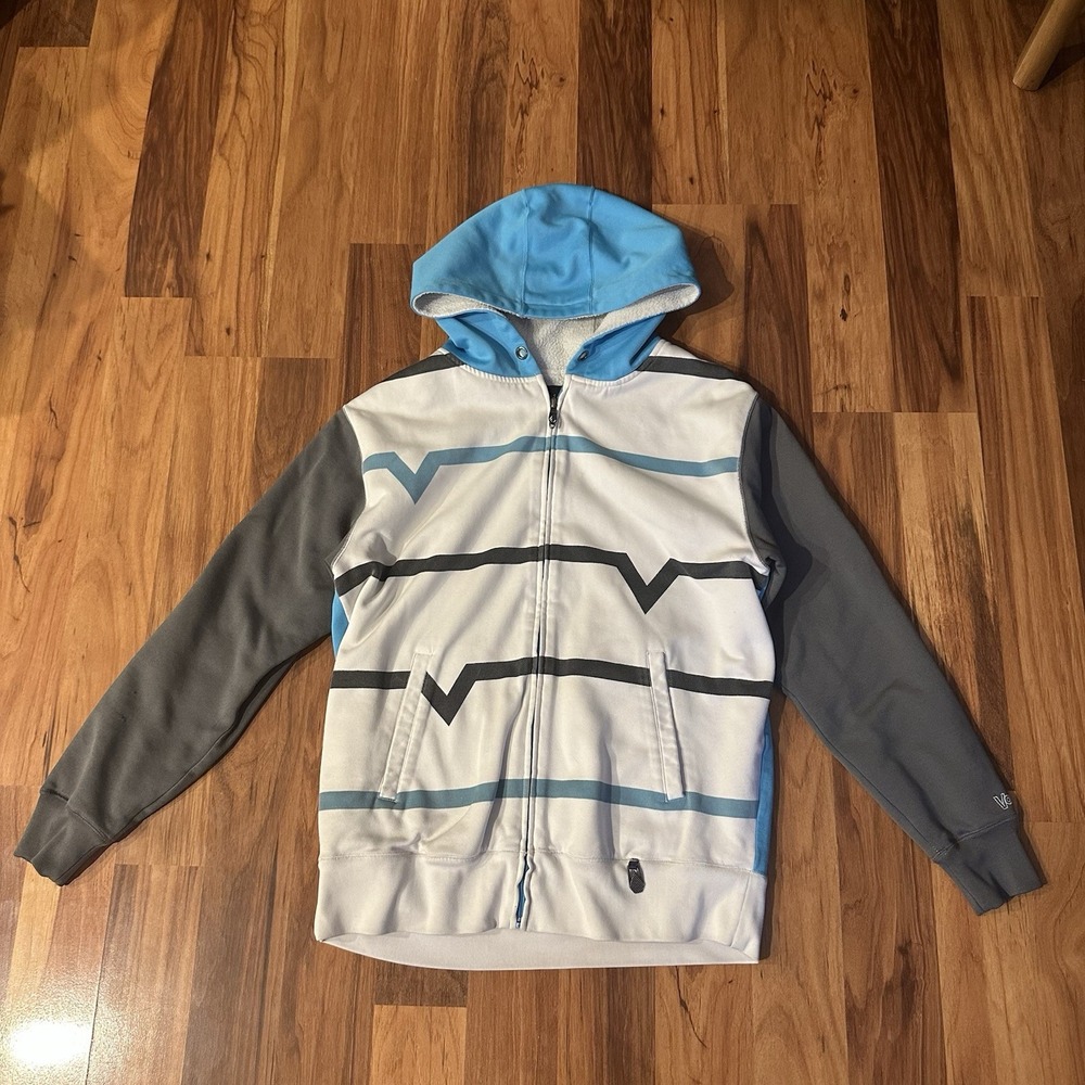 Volcom Hoodie Mens Small Gray Full Zip Surf Skate Y2K Vintage Sherpa Lined
